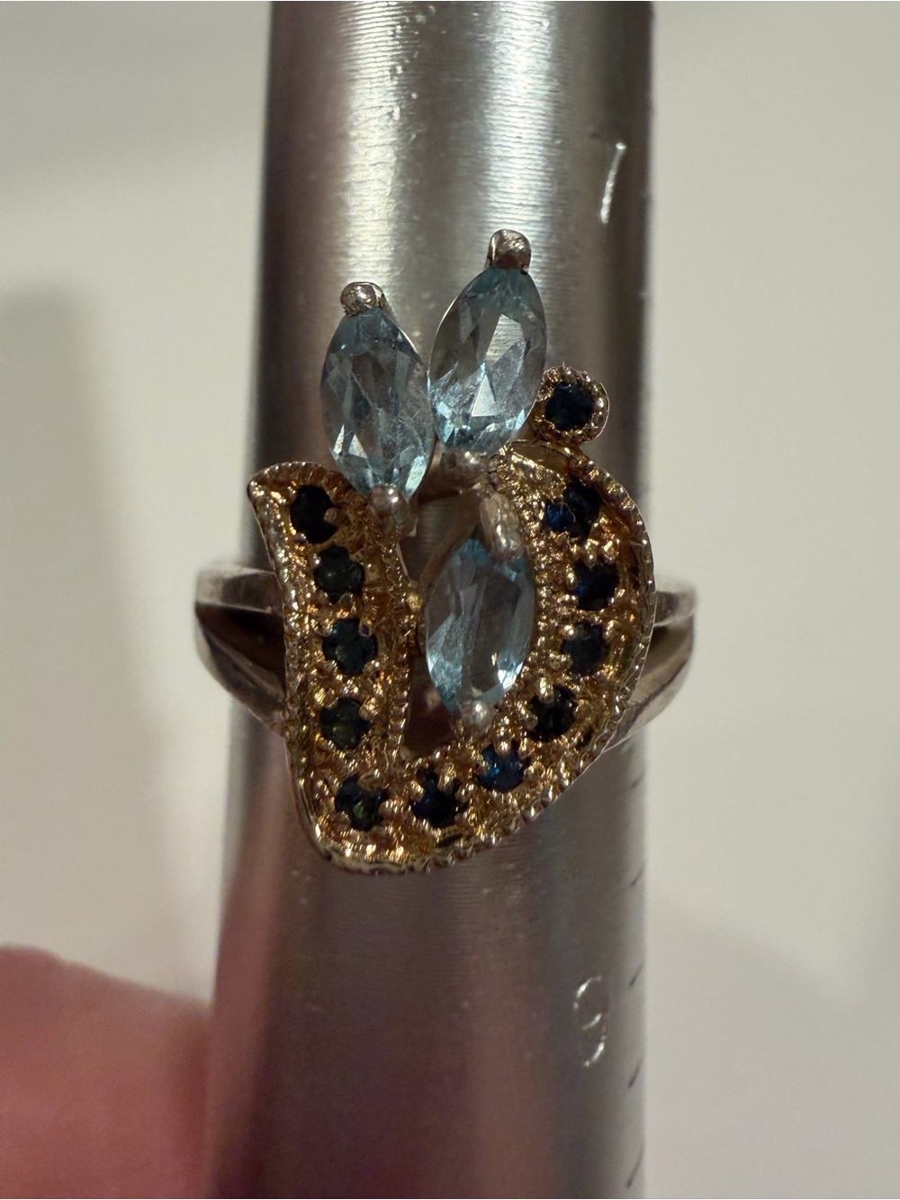 18k Gold Plated Sterling Blue Topaz and Sapphire Colored Stones